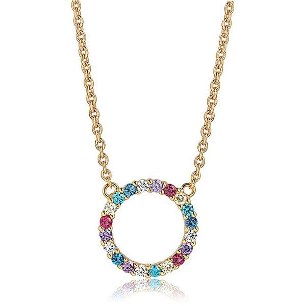 Biella Grande halskæde fra Sif Jakobs Jewellery i 18 karat forgyldt sølv med cirkelvedhæng og pastelzirkoner.